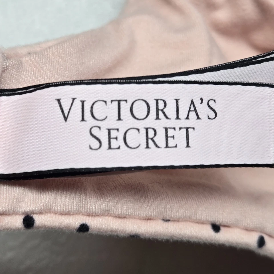 Sutiã feminino Victoria's Secret rosa 32D claro bolinhas preto com aro - Imagem 4 de 4