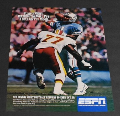 1988 Print Ad ESPN Warren Moon Houston Oilers NFL Sunday Night Football Art Men