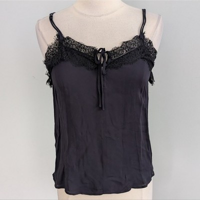 NEW Women's Mango Black Lace Front Tie Blouse Tank Small