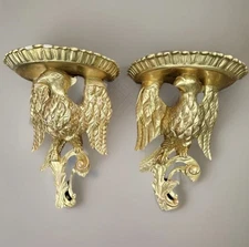 Maitland Smith’ Carved Wood Eagle Shelves/Display, Golden Patina -Set of Two. 