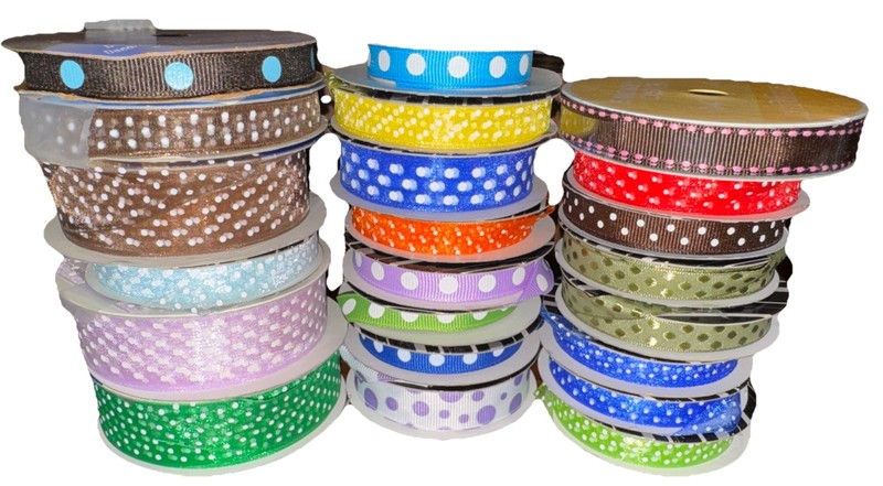 Polkadot Assorted Colorful | (22) Bulk Crafting Ribbon | Scrapbooking Spool Lot