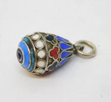 20th Century Russian .84 Standard Silver & Enamel Egg Pendant Antique c1920