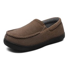 Mens Moccasin Slippers Memory Foam House Shoes, Indoor/Outdoor Warm 9 Brown