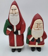 Hand Carved Wood Santa Claus Pair Signed Folk Art Christmas VTG Sign Jones 1991