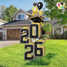 2.8FT Graduation Yard Sign Class of 2026, Black  Gold Graduation Decorations