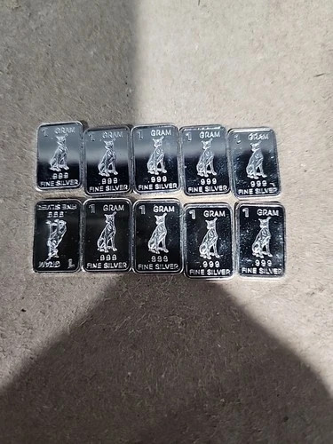 10 Silver Bars 1 gram Pure .999 Silver Bullion Precious Metals  Dog Logo