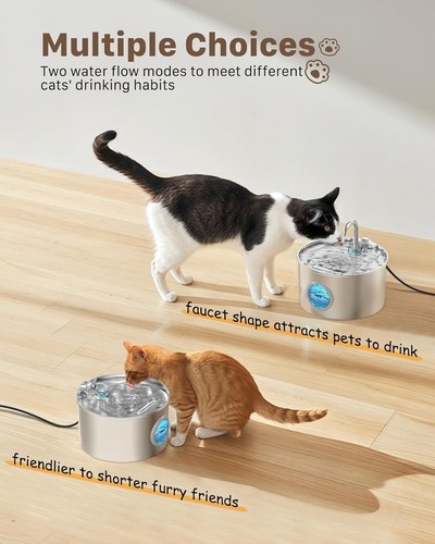 Cat Water Fountain Stainless Steel: 74oz/2.2L Cat Fountain for Drinking - Pet... - 第 7/15 張圖片