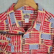 VTG BARN FLY Made in USA Fly Fishing American Flag Sport Shirt Sz XL Mens Cotton