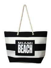 Free Style Miami Beach Tote Bag- 21"x15"x6"- Water resistant- Stylish- Blk/White
