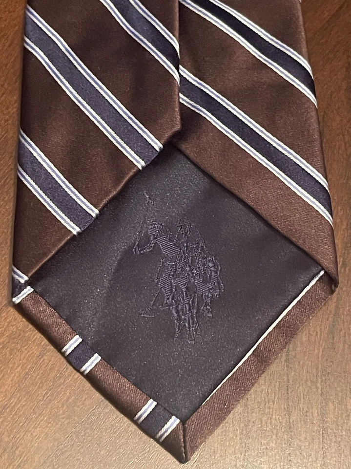 U.s. Polo Assn. Corbata de cuello para hombre marrón azul 100 % seda hecha en China Foto 2 de 4