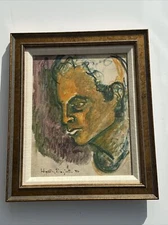 MID CENTURY PAINTING  MODERNIST PORTRAIT MAN MEN SIGNED Mystery ARTIST 1940'S