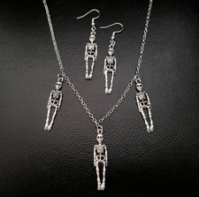 SKELETON BODY Earrings/Necklace SET Gothic Skull Halloween Fashion Jewelry 2 PC