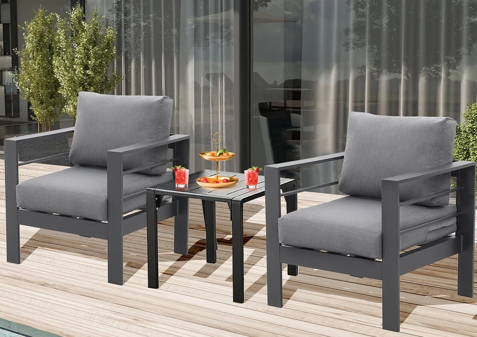 Aluminum Sitzgruppe 2 Personen Sitzgarnitur Gartenmöbel Set Balkon Terrasse - Bild 2 von 2