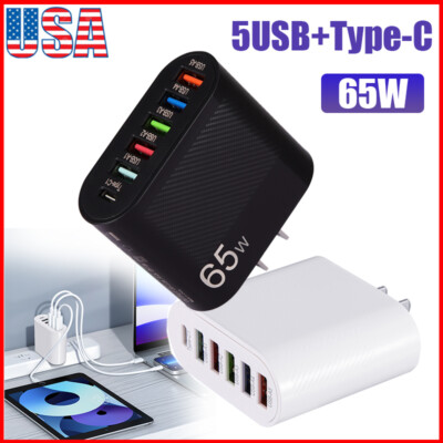65W 6 Port USB Type-C Charge USB Hub Wall Charger Adapter For iPhone Andriod US