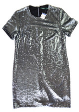 Ralph Lauren Women's Silver Sequined Party Cocktail Dress Round Neck New Sz 12