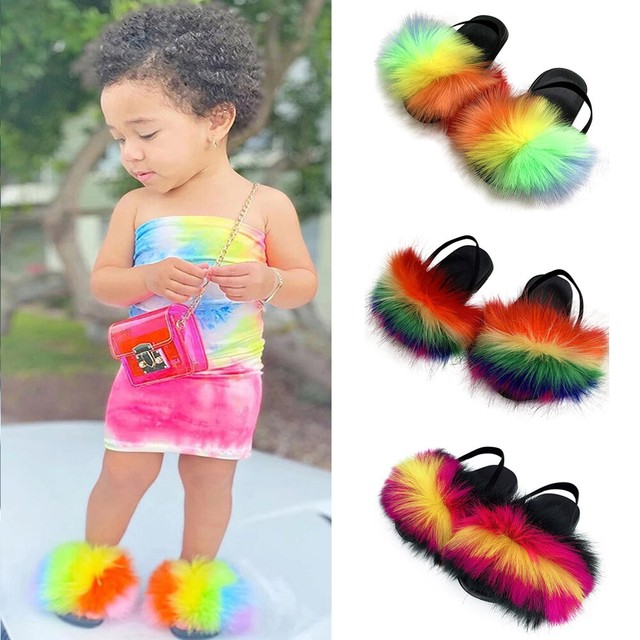 girls pink fluffy sliders