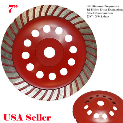 7'' x 38 Segment 7/8''-5/8'' Arbor Diamond Grinding CUP Wheel Disc Grinder Turbo
