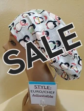 Penguins (winter) SALE Women's Euro/Chef Surgical Scrub Hat/Cap Handmade