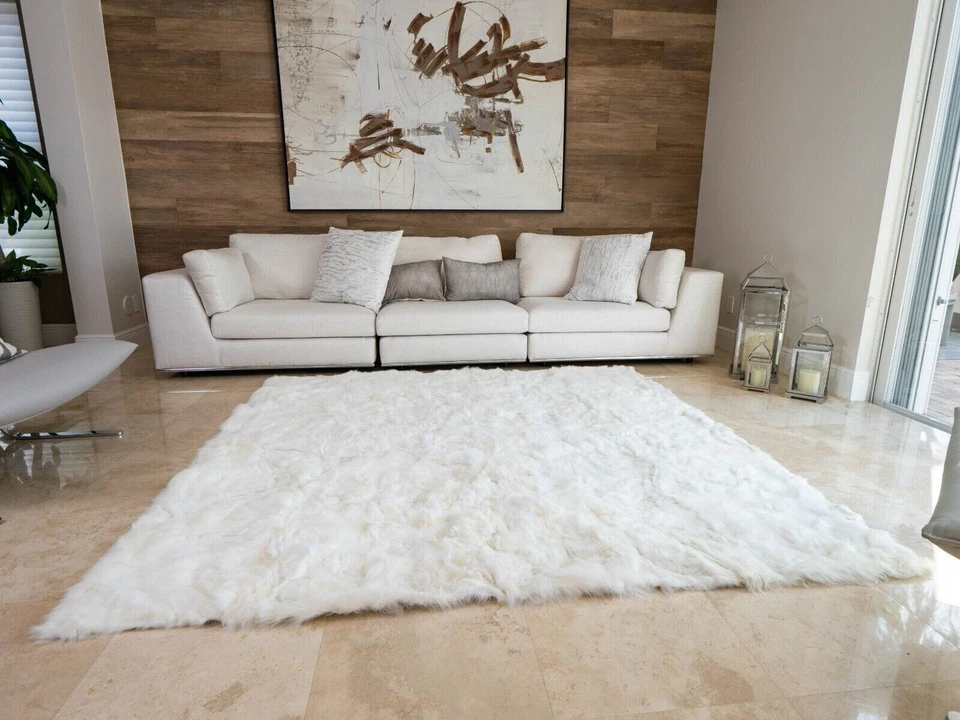 AUTÉNTICA MANTA BLANCA DE PIEL DE ALPACA BEBÉ, TALLA QUEEN, 82 X 87 pulgadas Foto 3 de 4