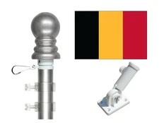 Belgium 3'x5' Polyester Flag & Spinner Flagpole Set w/Adjustable Bracket