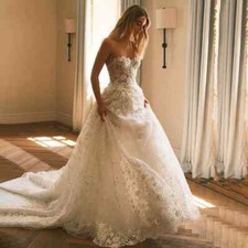 Illusion Lace Wedding Dresses with Applique Lace Bridal Gown - Court Train Tulle