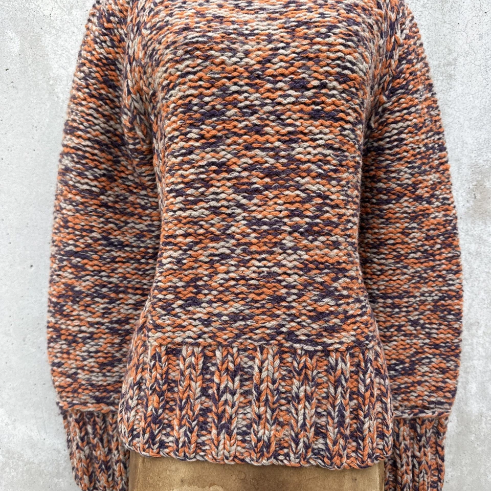 Suéter de punto grueso naranja vintage años 60 70 cuello alto manga larga tejido acanalado Foto 3 de 4