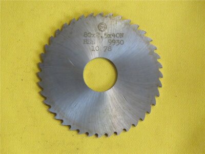 DDR Metall Kreissägeblatt ''T'' HSS - 80 x 2,5 x 40 N - Auf Ø 22 - Scheibenfräser