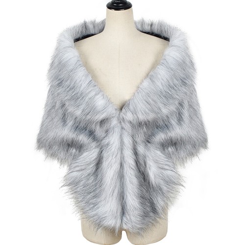 Womens Bridal Shawl Wedding Cape Plush Elegant Winter Faux Fur Stole Wrap Long - Picture 38 of 49