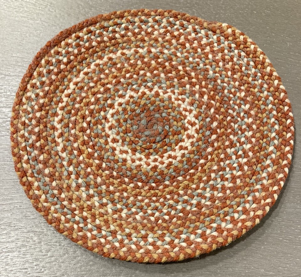 Vtg Artisan Dollhouse Miniature Hand Braided Rug 5.5” Round Brown Tan