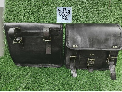 Motorcycle Side  Leather Saddlebags 2Bags Pouch Black Side Pouch  Panniers NEW