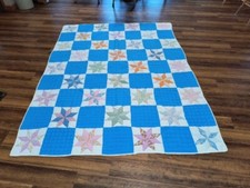 Patchwork Quilt Star Pattern 67.5" X 85.5" Hand Stitched Machine Border
