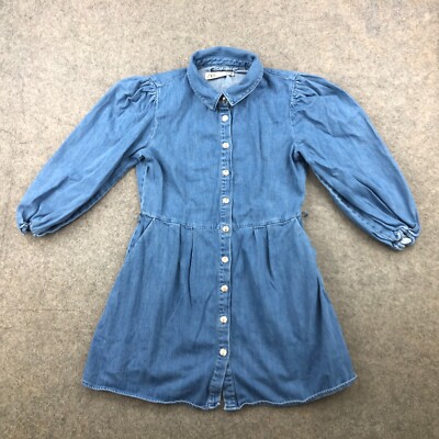 zara denim dress with balloon sleeves Z1975 MINI DENIM PUFF SLEEVE DRESS - Blue