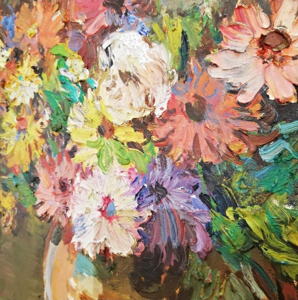 ◇真作 Wlodzimierz Borowczyk 油彩画 Wlodzimierz Borowczyk Oil Painting FLOWERS True Work of Art Wooden
