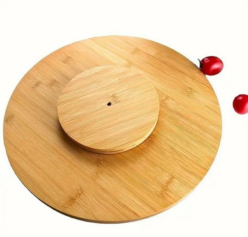 Rotating Board Round Wooden Tray Lazy Susan Turntable Solid Pizza Serving Board - Picture 11 of 16