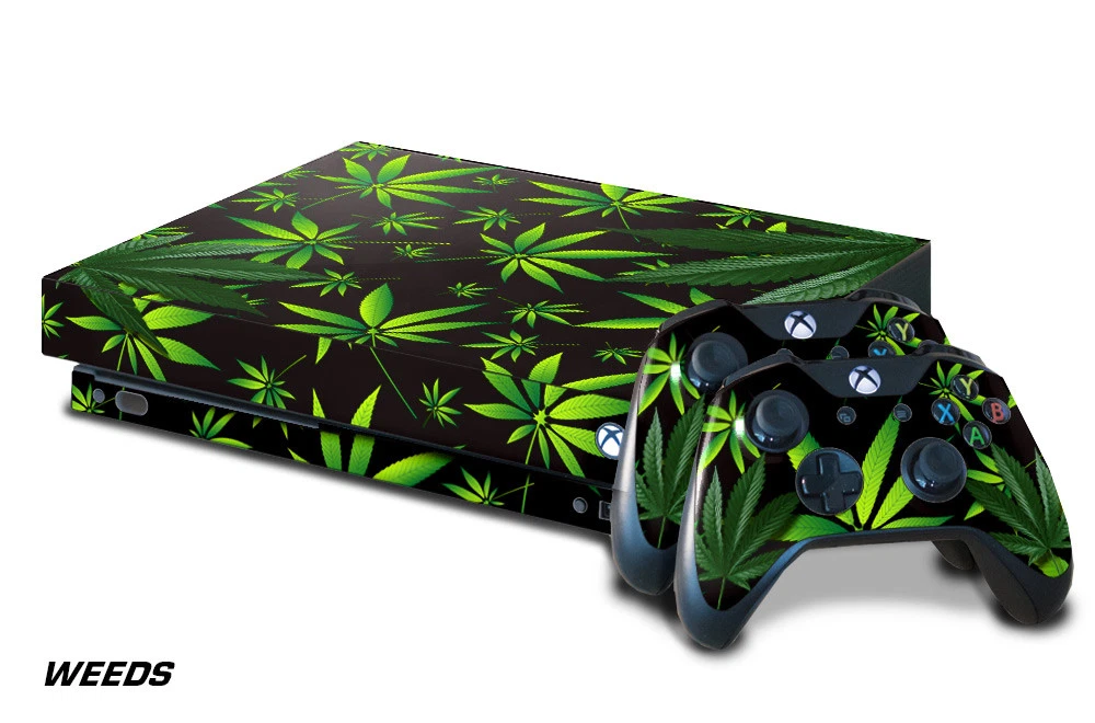 Xbox One X Console Skin with 2 Controller Decals WEED 420 thc
