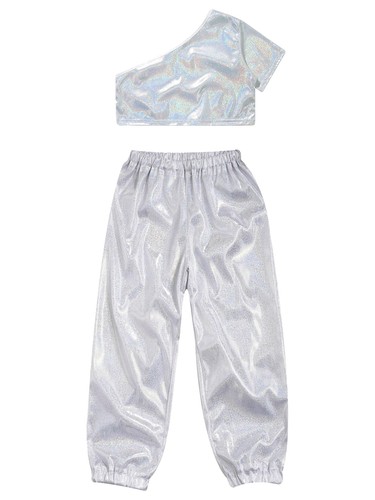 Girls Set Shiny Costume 2pcs Outfits Jazz Crop Top Elastic Waistband Dancewear - Picture 59 of 66