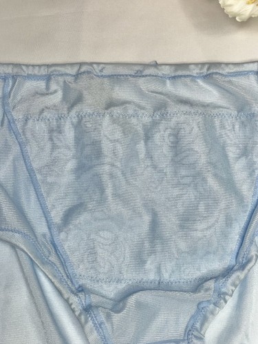 VTG Sheer Baby Blue Nylon Granny Panty Silky Bikini Sz.7/L Floral Lace Briefs - Picture 15 of 24
