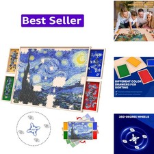 Rotatable 360-Degree Wheels Puzzle Board with Drawers and Cover 1000 Pieces L...