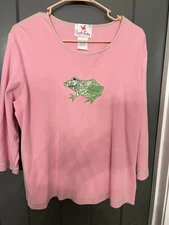 Quacker Factory XL Women’s Top Pink With Patchwork Frog