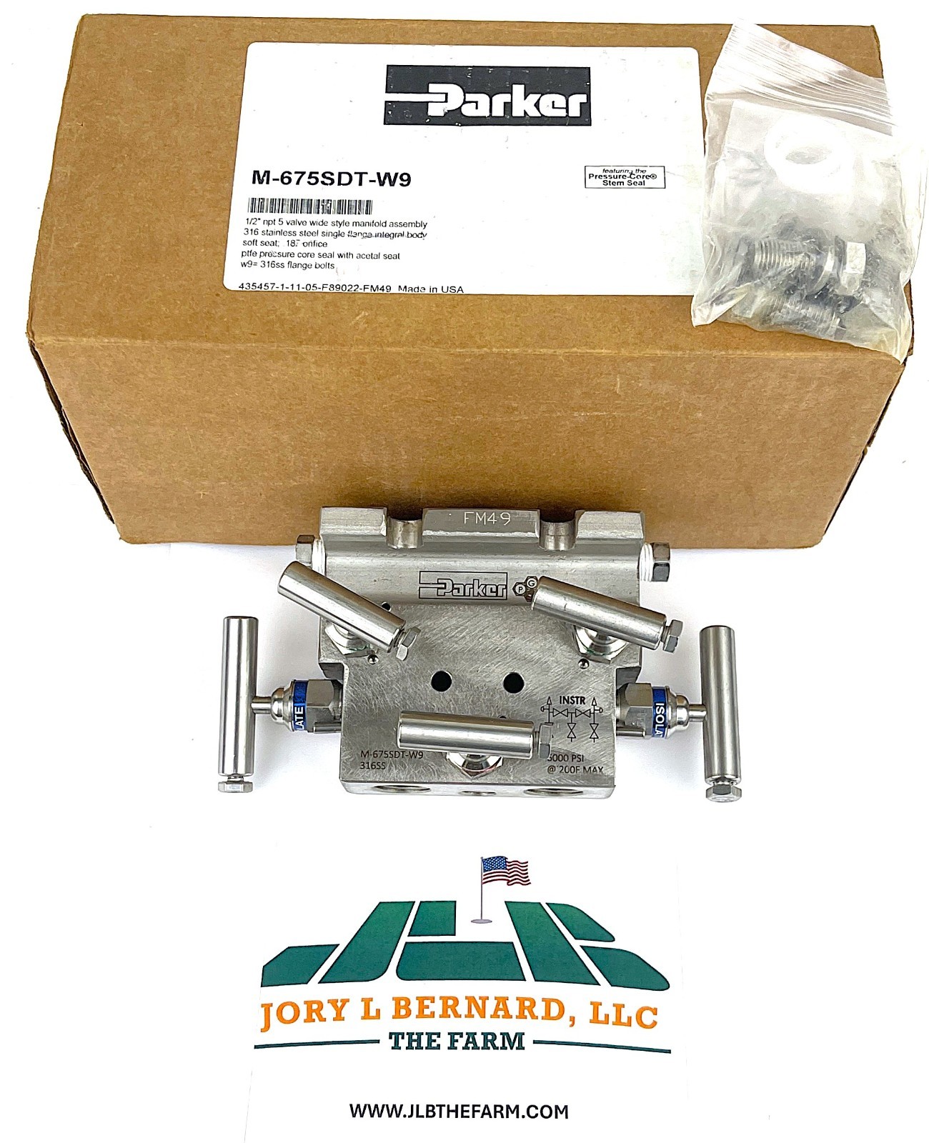 PARKER, 5-VALVE FLANGE x FLANGE MANIFOLD, 3/8" PORT HOLES, 316SST, SURPLUS