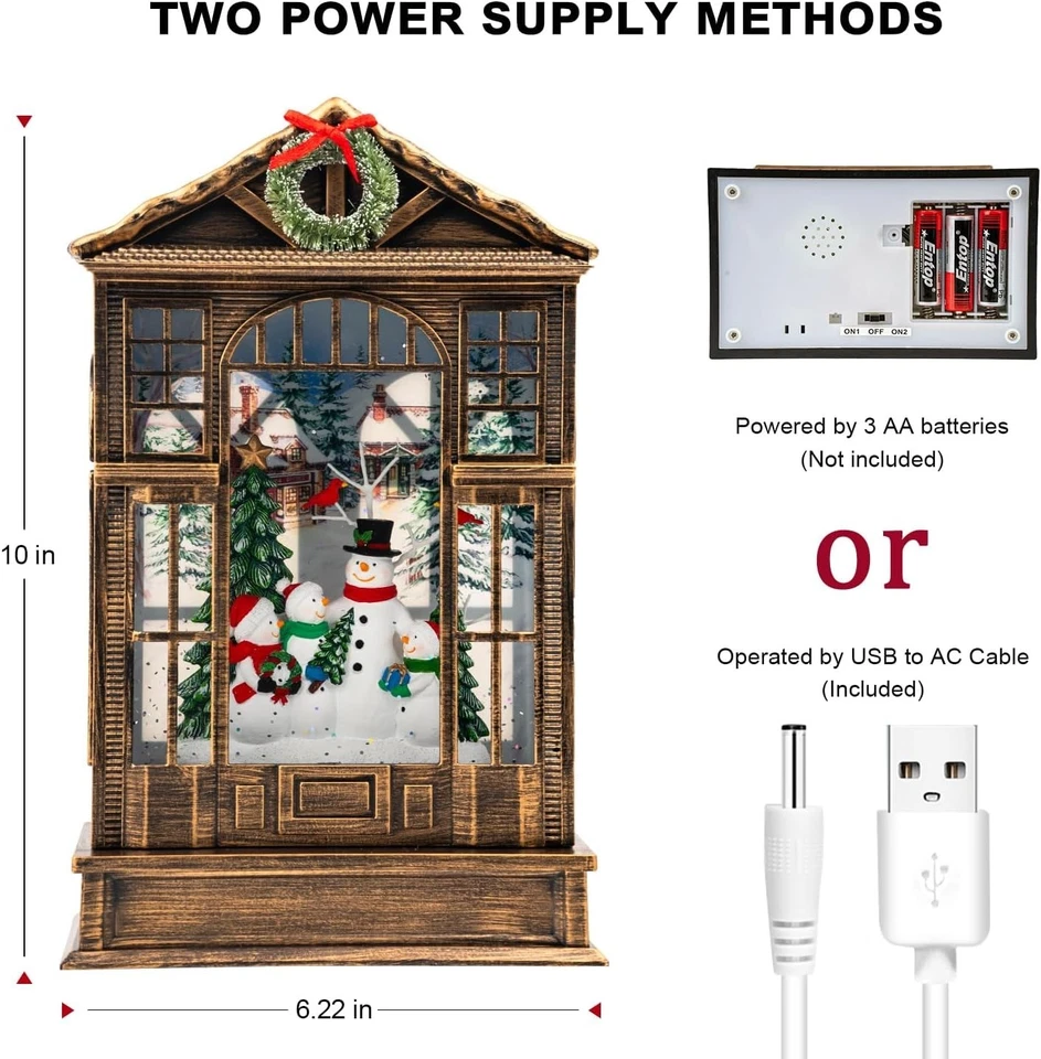 Linterna de agua navideña iluminada muñeco de nieve coro con brillo giratorio USB/Batería Foto 2 de 4