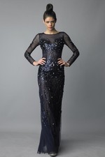 Sequin Embellished Long Sleeve Column Gown