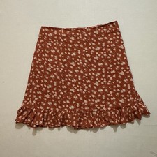Abercrombie Fitch Floral Mini Skirt Womens Small Orange Ruffle Hem Y2K