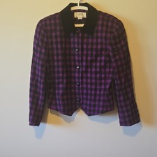 Christian Dior Women's Purple Black Plaid Wool Blazer Four-Button Size 10