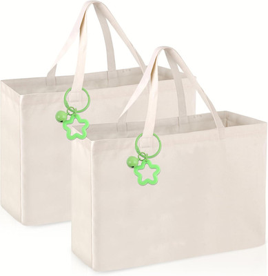 Baumwolltaschen Set 2er inklusive Schlüsselanhänger für Einkauf Sport & Bemalen