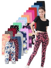 Elastic Waistband Leggings for Girls,6 Pack Roll Waist Leggings for Kids Girl...