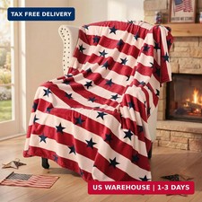 Patriotic Throw Blanket: Soft 4th of July Flannel Blanket 50x60 Inch, Red White