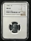 1943 1C  Lincoln Wheat One Cent NGC MS65   8699719-006