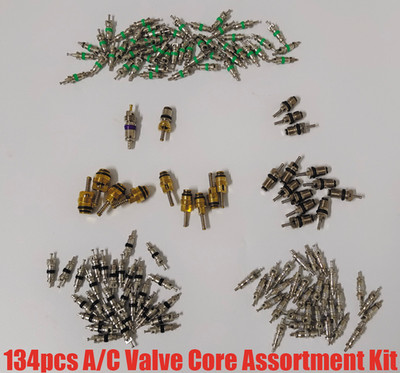 Car Air Conditioner Valve Cores Assortment A/C Valves Core R134 HVAC Kit 134 Pcs