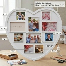 10Pics Heart Shaped Hanging Wall Multi White Picture Frames Gift Collage Family 